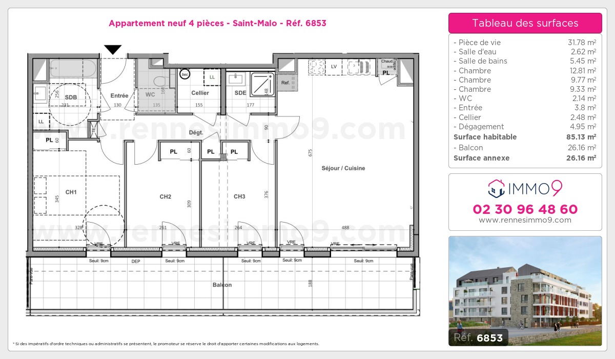 Plan et surfaces, Programme neuf Saint-Malo Référence n° 6853