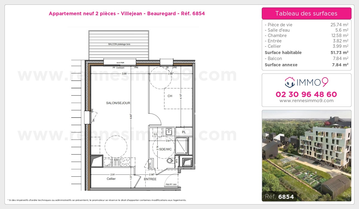 Plan et surfaces, Programme neuf Rennes : Villejean - Beauregard Référence n° 6854