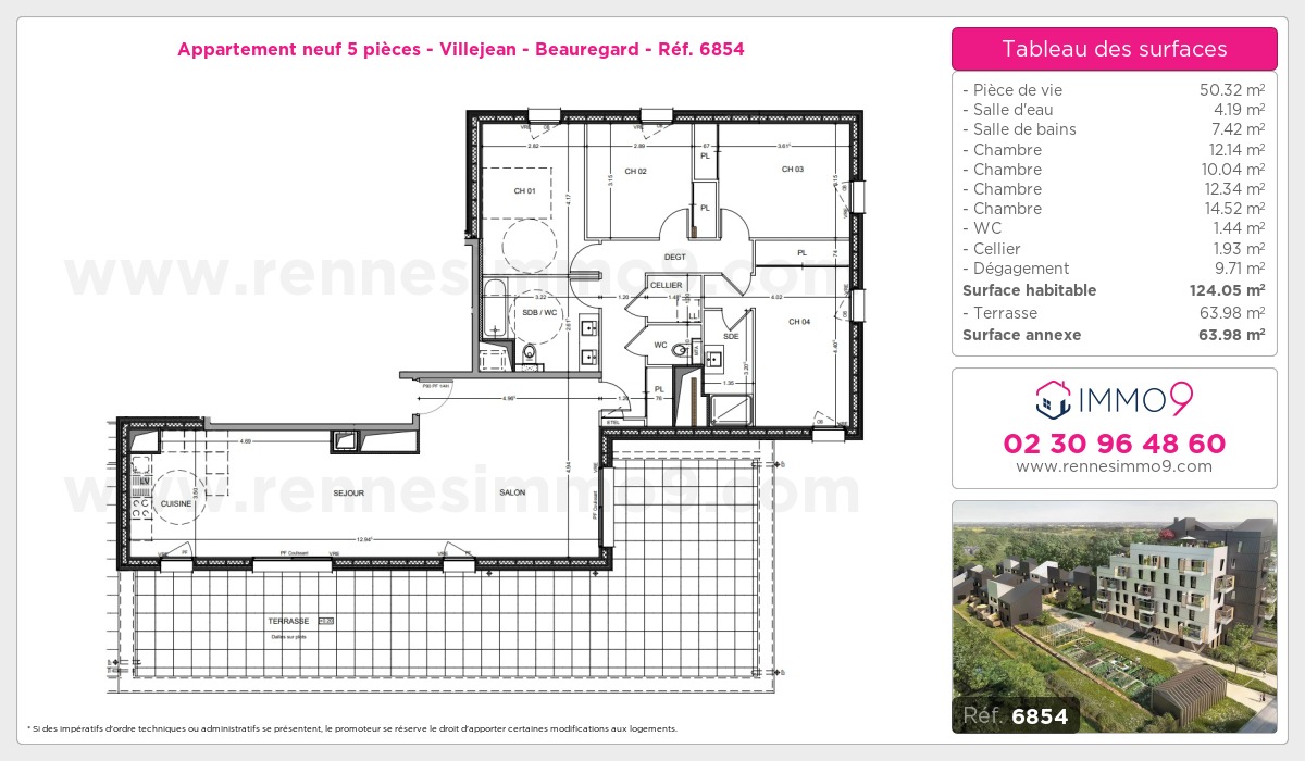 Plan et surfaces, Programme neuf Rennes : Villejean - Beauregard Référence n° 6854