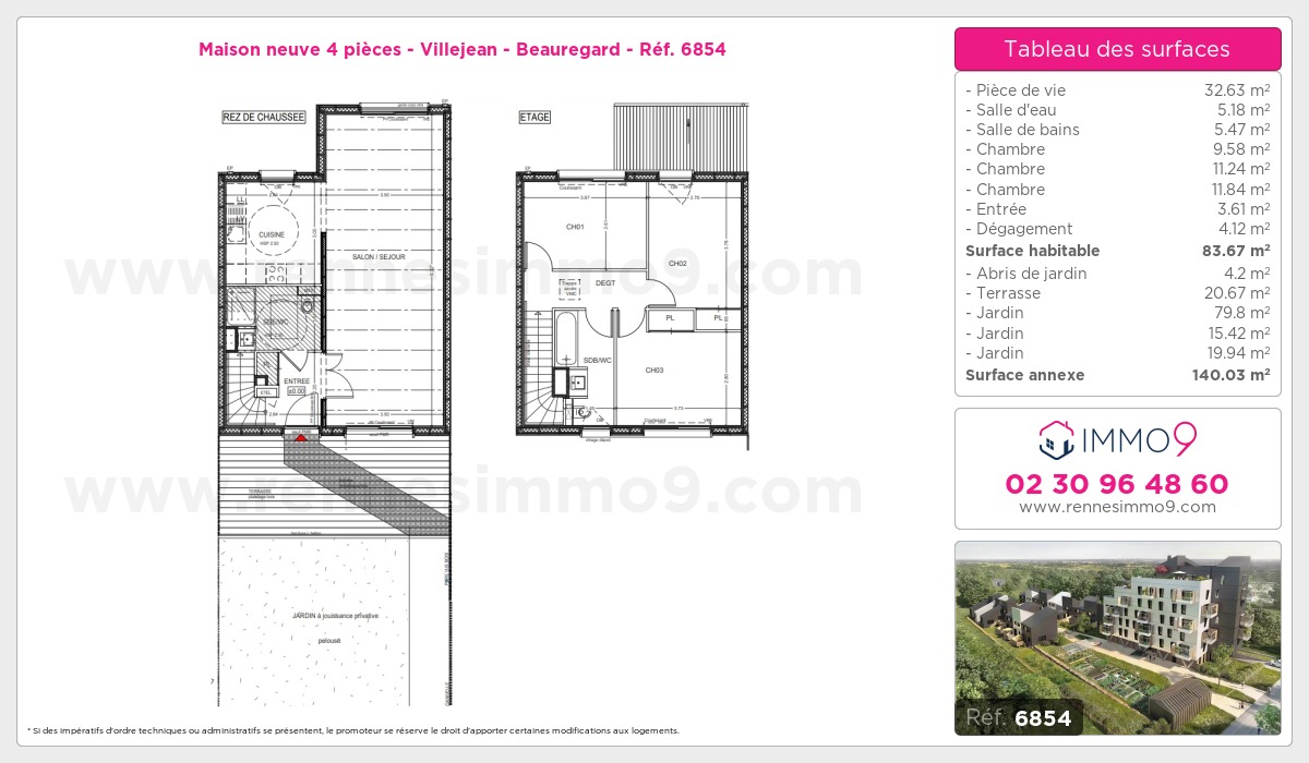 Plan et surfaces, Programme neuf Rennes : Villejean - Beauregard Référence n° 6854