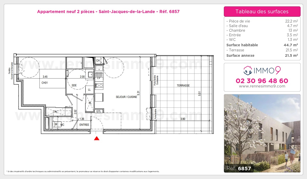 Plan et surfaces, Programme neuf Saint-Jacques-de-la-Lande Référence n° 6857