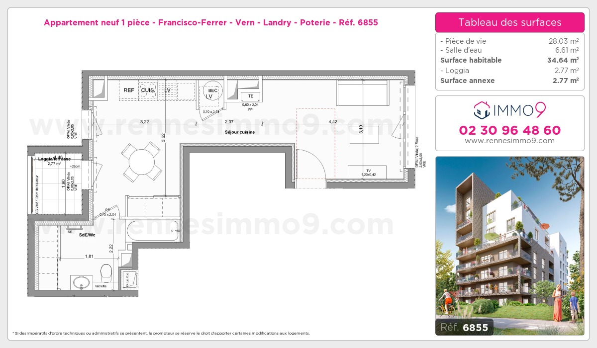 Plan et surfaces, Programme neuf Rennes : Francisco-Ferrer - Vern - Landry - Poterie Référence n° 6855