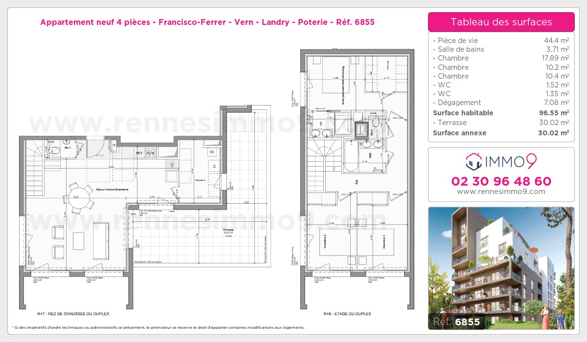 Plan et surfaces, Programme neuf Rennes : Francisco-Ferrer - Vern - Landry - Poterie Référence n° 6855