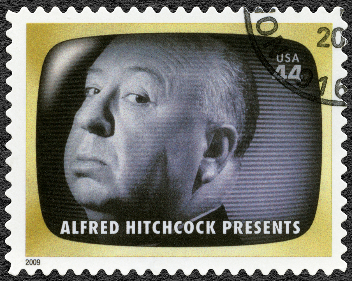 un timbre représentant alfred Hitchcock