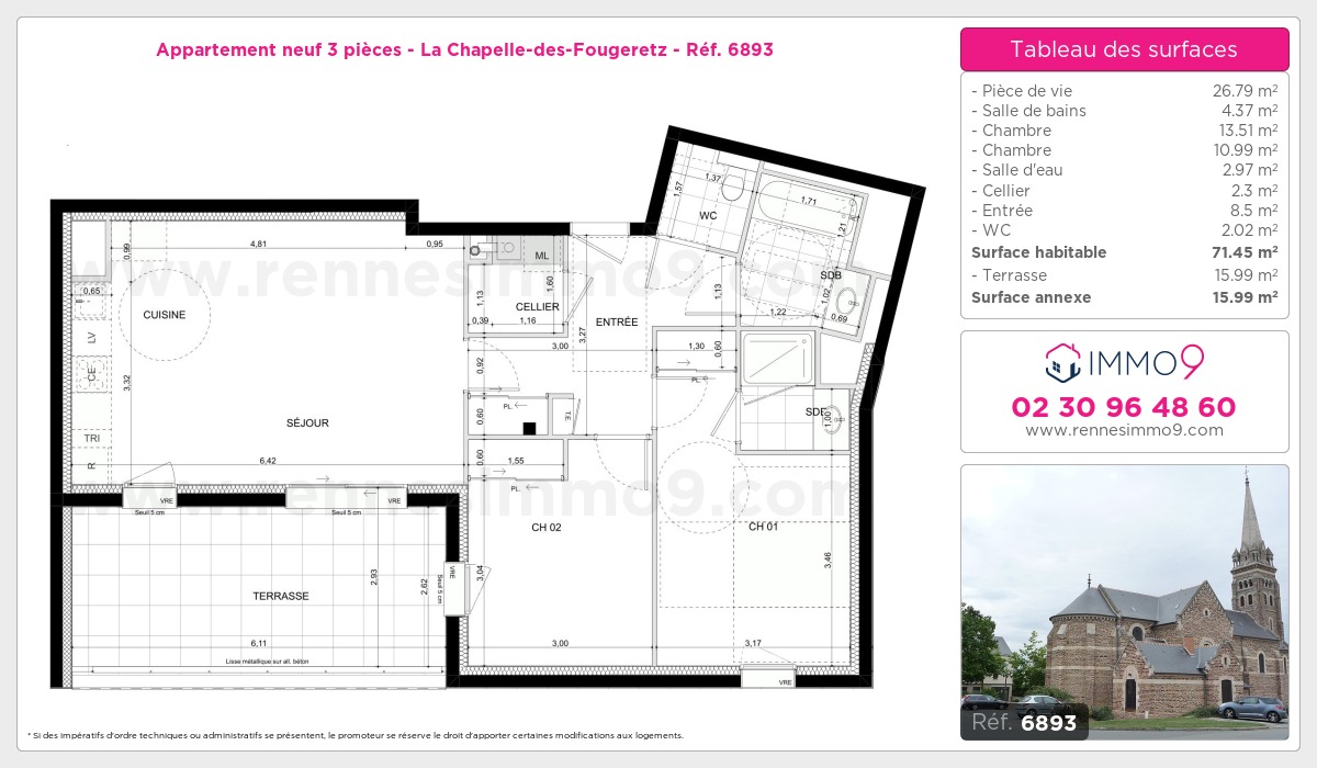 Plan et surfaces, Programme neuf Chapelle-des-Fougeretz Référence n° 6893