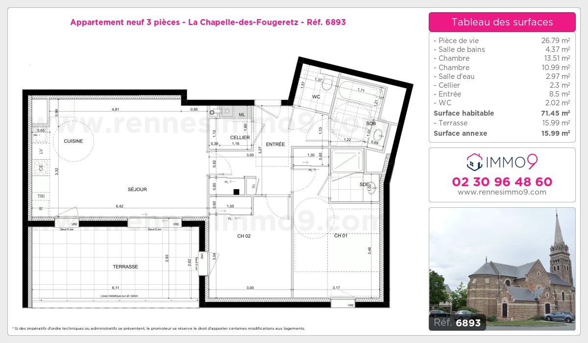 Plan et surfaces, Programme neuf Chapelle-des-Fougeretz Référence n° 6893