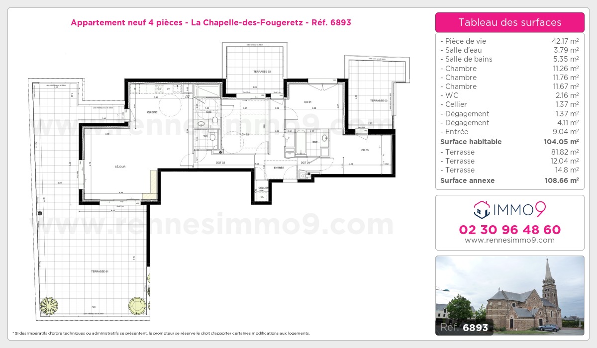 Plan et surfaces, Programme neuf Chapelle-des-Fougeretz Référence n° 6893