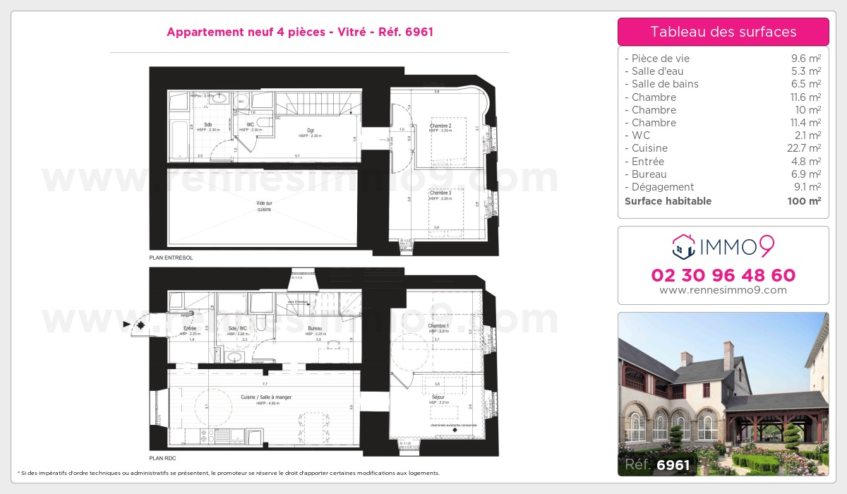 Plan et surfaces, Programme neuf Vitré Référence n° 6961