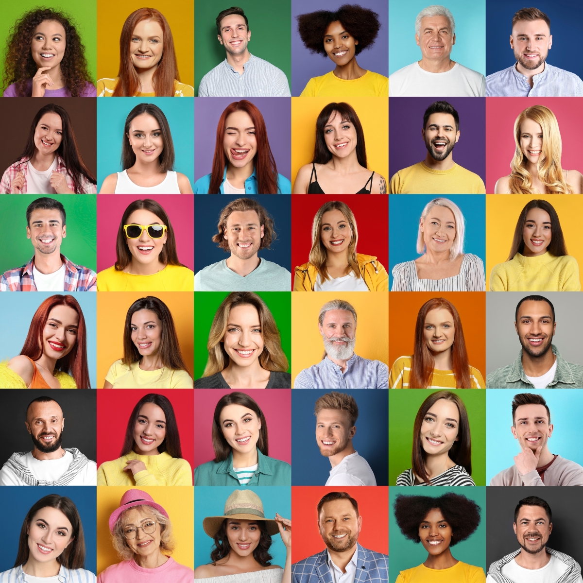 portraits heteroclites sur fonds colorés