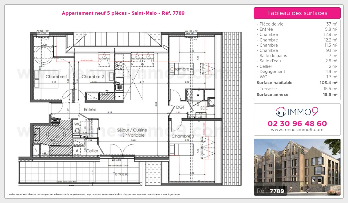Plan et surfaces, Programme neuf Saint-Malo Référence n° 7789