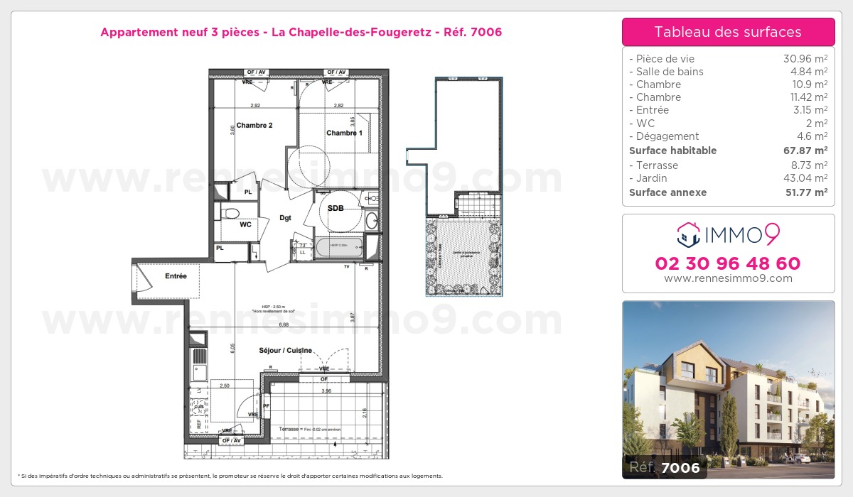 Plan et surfaces, Programme neuf Chapelle-des-Fougeretz Référence n° 7006