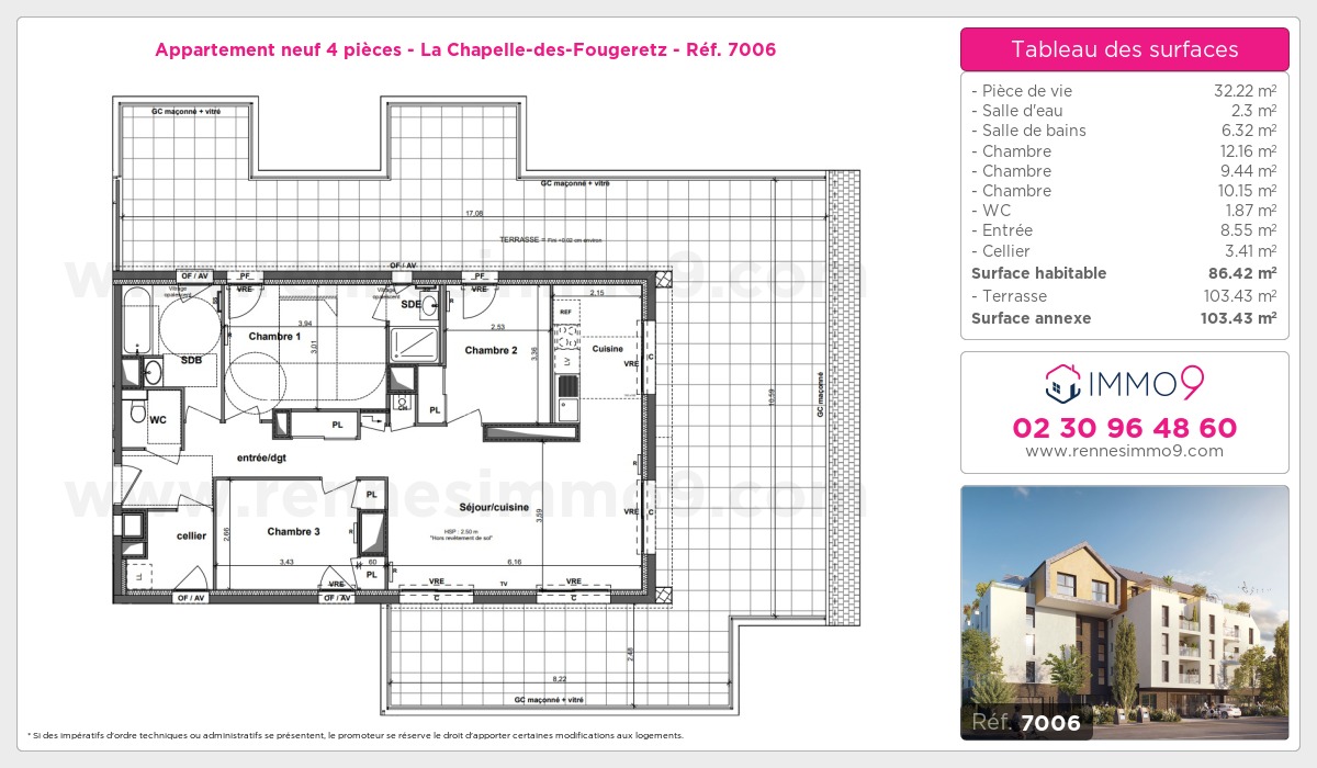 Plan et surfaces, Programme neuf Chapelle-des-Fougeretz Référence n° 7006