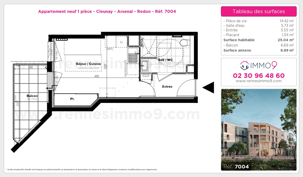 Plan et surfaces, Programme neuf Rennes : Cleunay - Arsenal - Redon Référence n° 7004