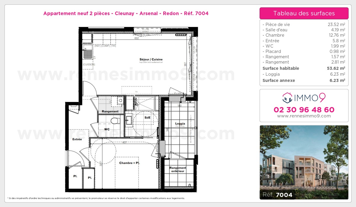 Plan et surfaces, Programme neuf Rennes : Cleunay - Arsenal - Redon Référence n° 7004