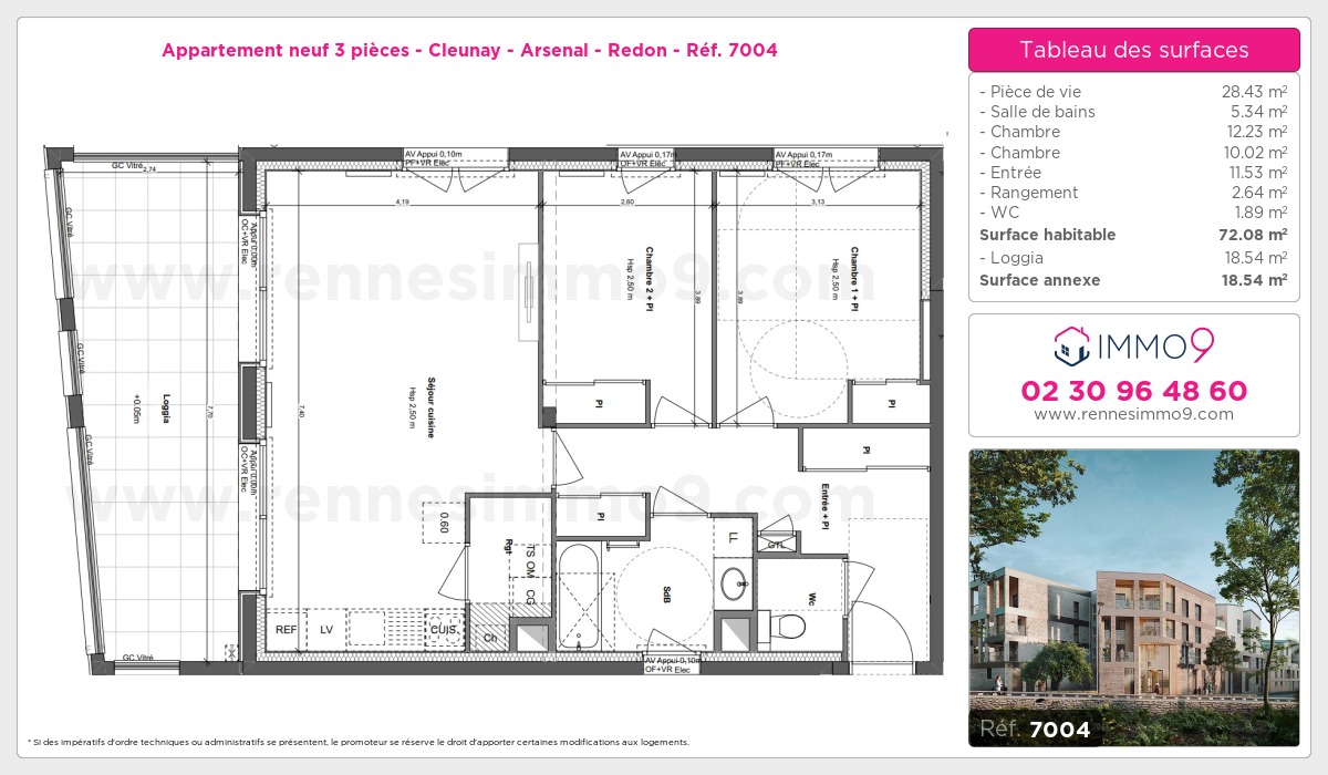 Plan et surfaces, Programme neuf Rennes : Cleunay - Arsenal - Redon Référence n° 7004