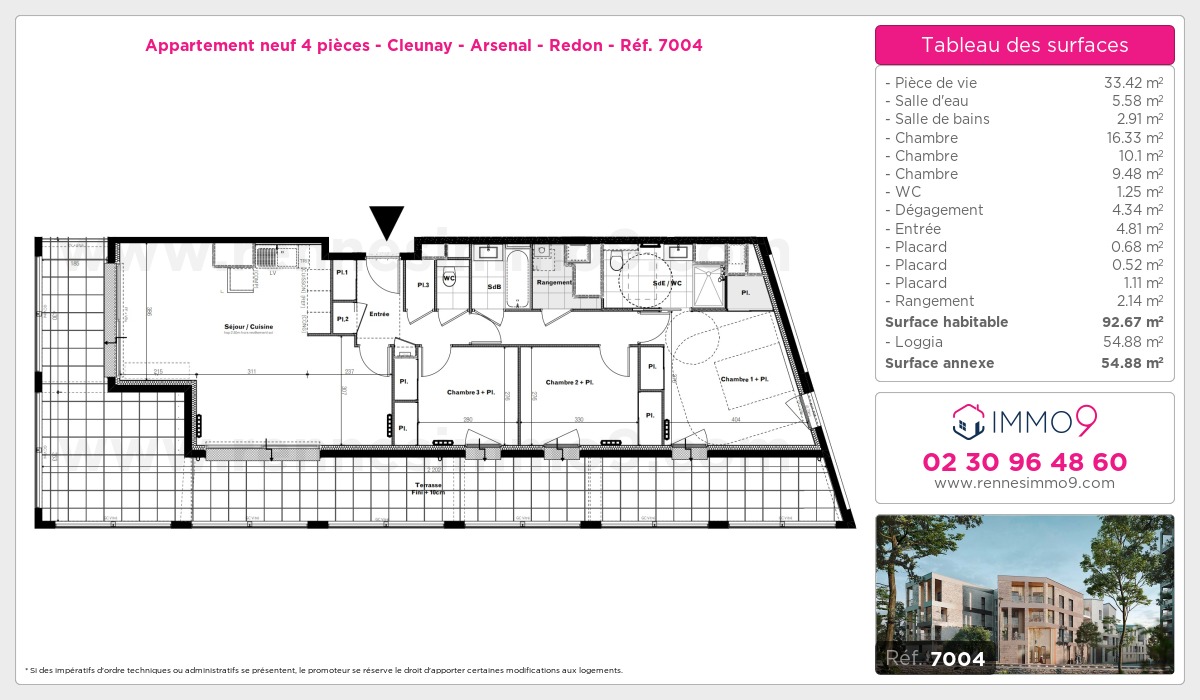 Plan et surfaces, Programme neuf Rennes : Cleunay - Arsenal - Redon Référence n° 7004