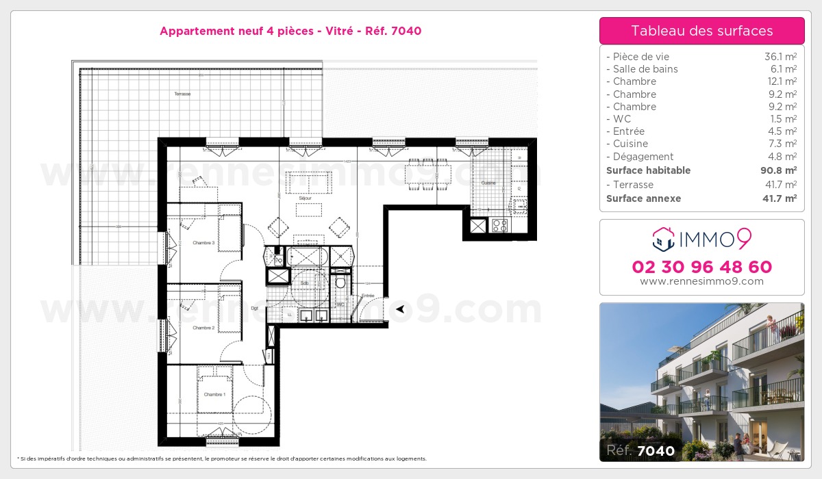 Plan et surfaces, Programme neuf Vitré Référence n° 7040