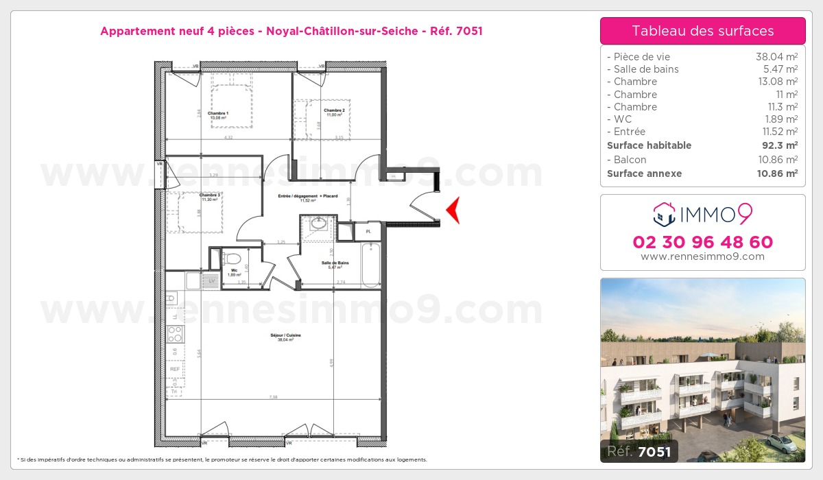 Plan et surfaces, Programme neuf Noyal-Châtillon-sur-Seiche Référence n° 7051