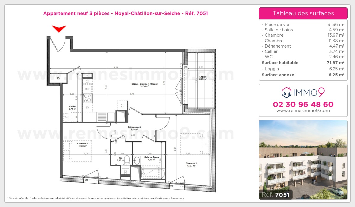 Plan et surfaces, Programme neuf Noyal-Châtillon-sur-Seiche Référence n° 7051