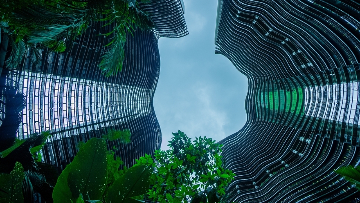 Photo de l'œil de poisson de la ville de Garden Skyscraper Singapour