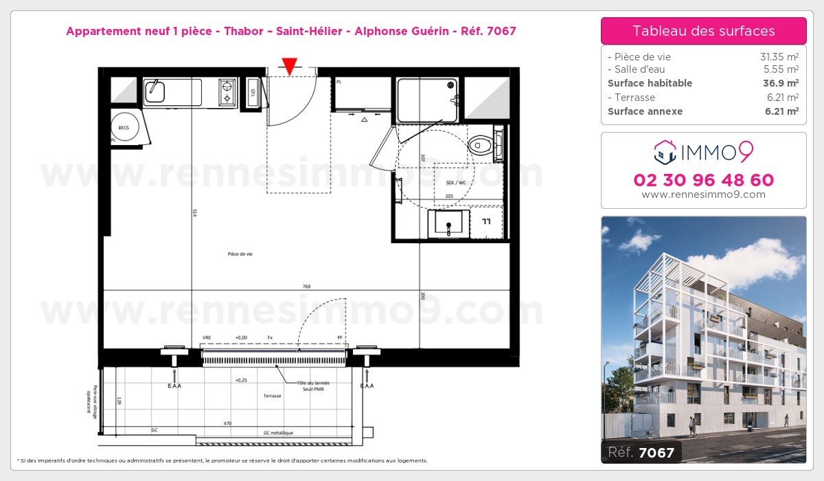 Plan et surfaces, Programme neuf Rennes : Thabor – Saint-Hélier - Alphonse Guérin Référence n° 7067