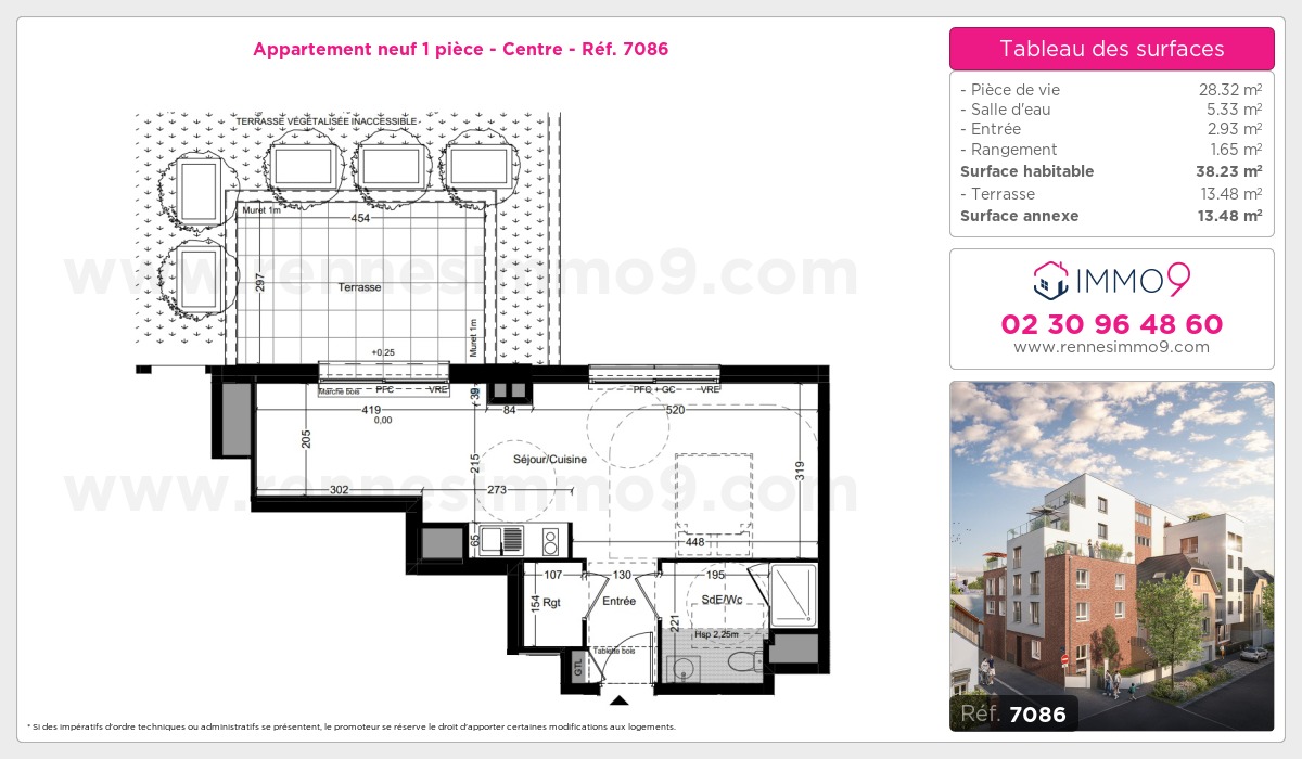 Plan et surfaces, Programme neuf Rennes : Centre Référence n° 7086