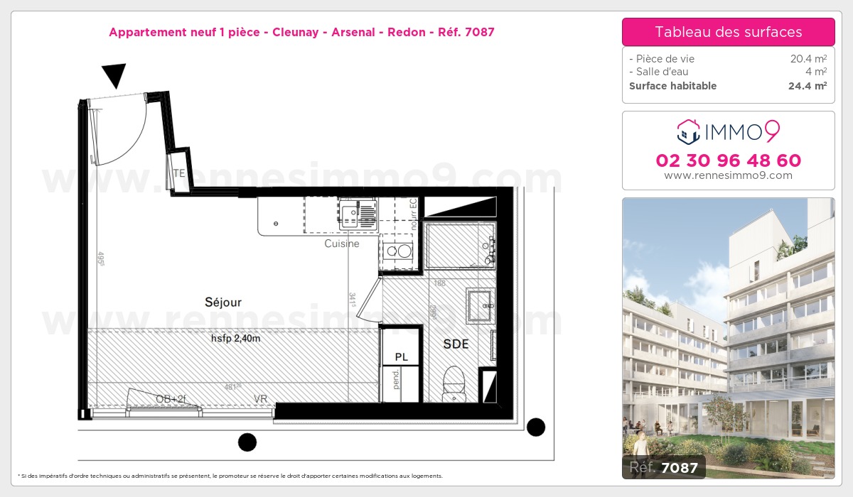 Plan et surfaces, Programme neuf Rennes : Cleunay - Arsenal - Redon Référence n° 7087