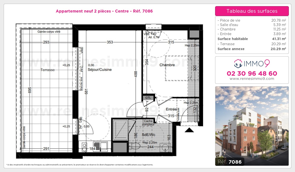 Plan et surfaces, Programme neuf Rennes : Centre Référence n° 7086