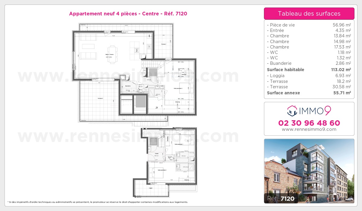 Plan et surfaces, Programme neuf Rennes : Centre Référence n° 7120