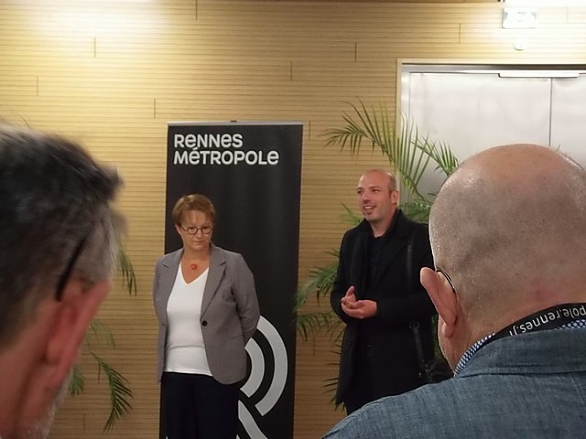 discours sur la ligne B du métro de Rennes, avec Nathalie Appéré et Matthieu Theurier