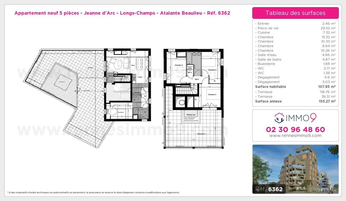 Plan et surfaces, Programme neuf Rennes : Jeanne d'Arc - Longs-Champs - Atalante Beaulieu Référence n° 6362