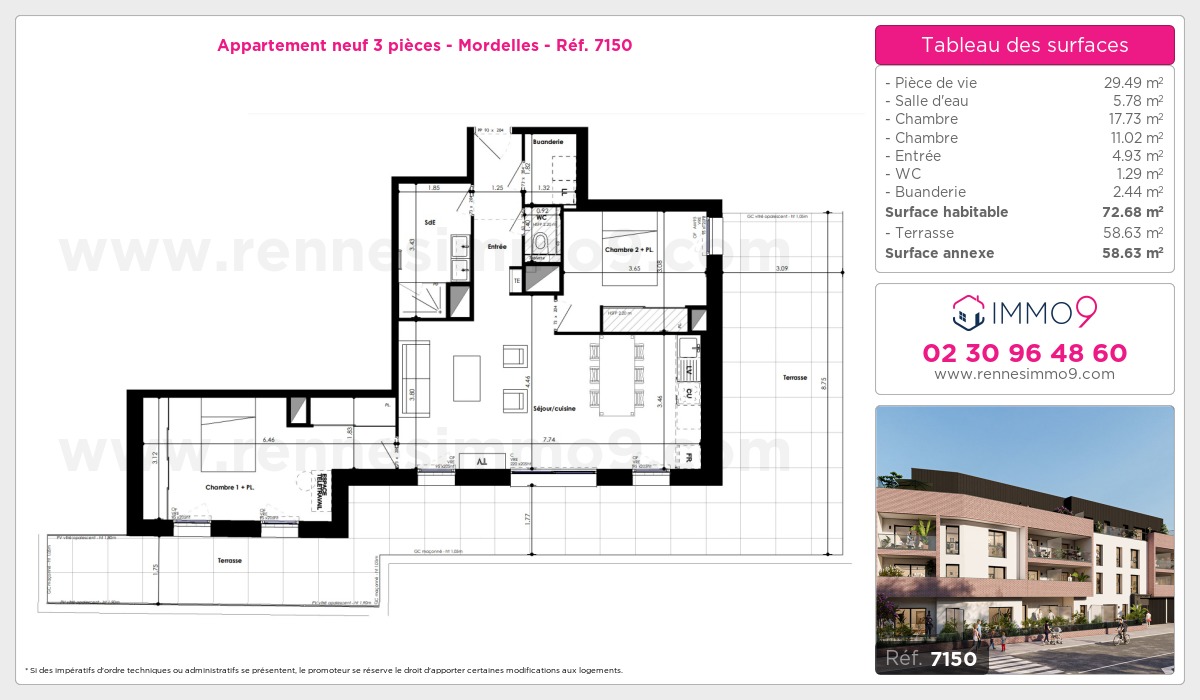 Plan et surfaces, Programme neuf Mordelles Référence n° 7150