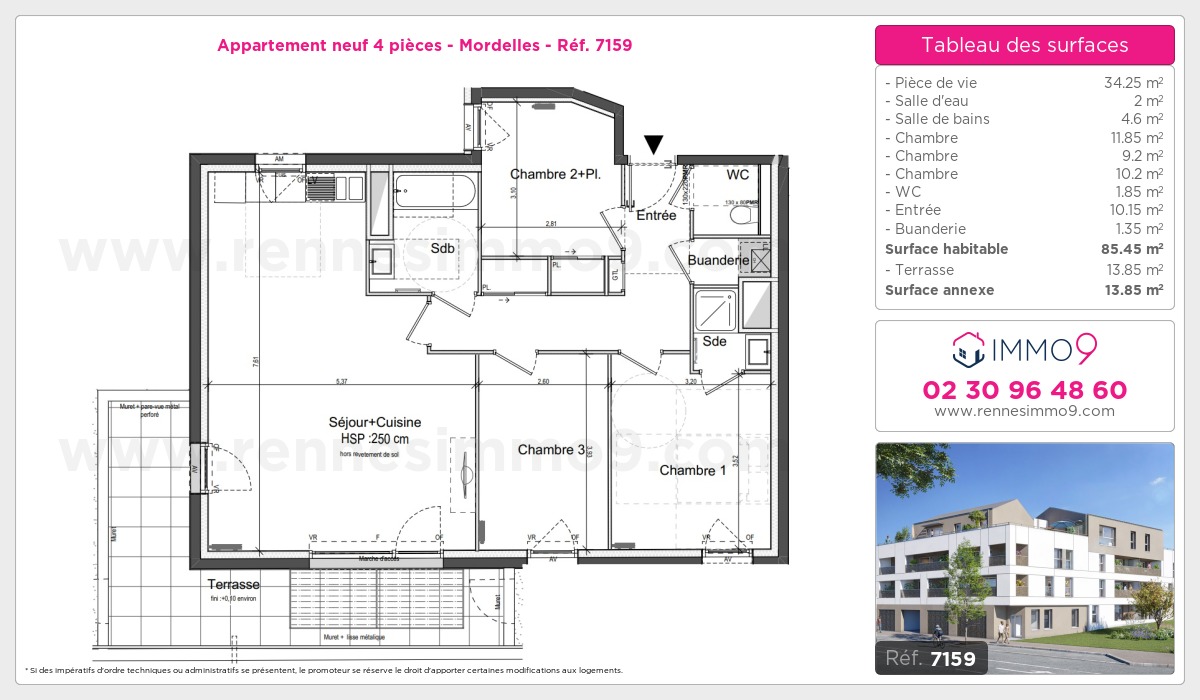 Plan et surfaces, Programme neuf Mordelles Référence n° 7159