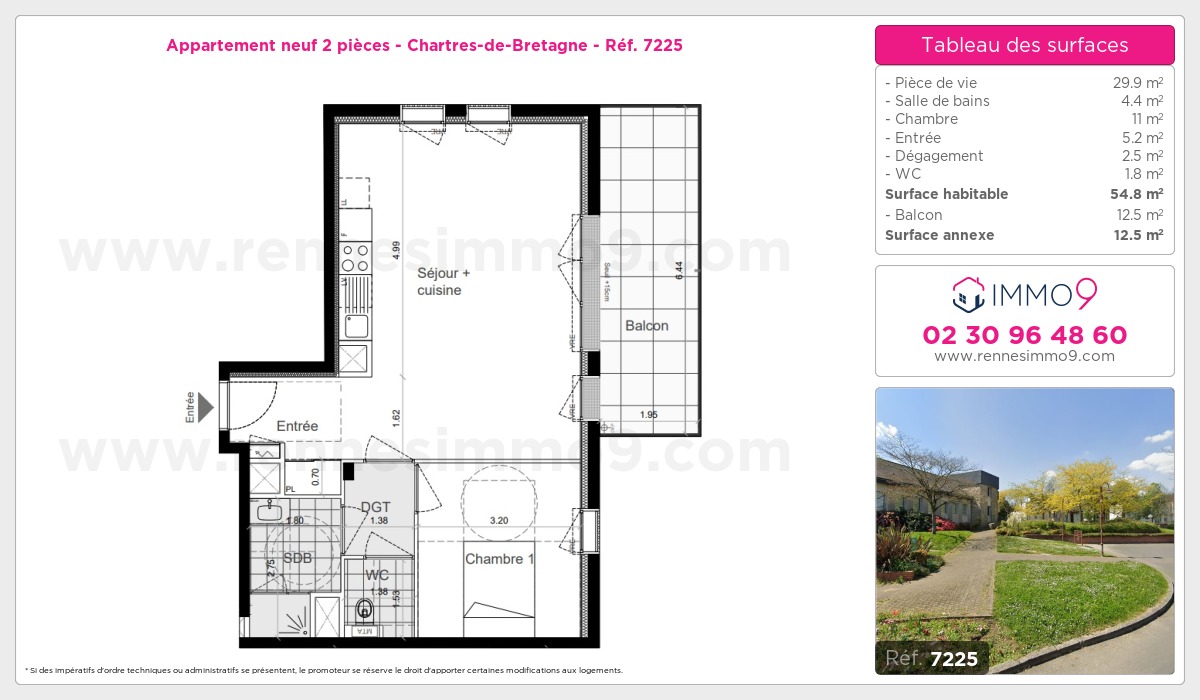 Plan et surfaces, Programme neuf Chartres-de-Bretagne Référence n° 7225