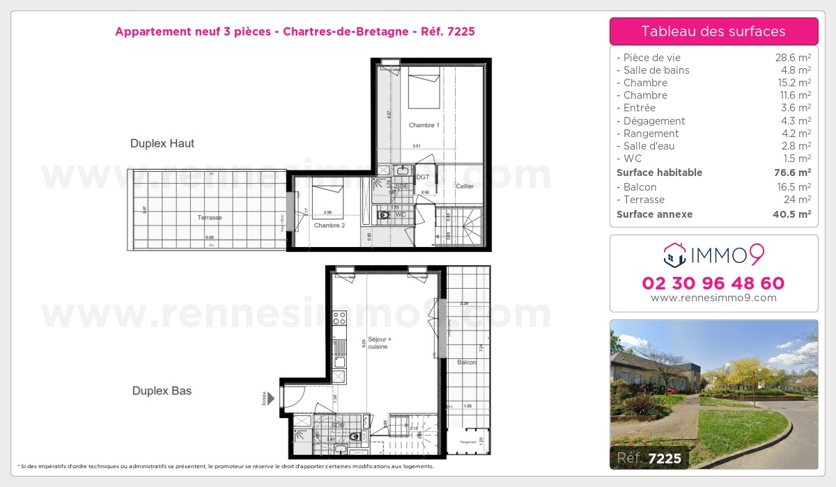 Plan et surfaces, Programme neuf Chartres-de-Bretagne Référence n° 7225