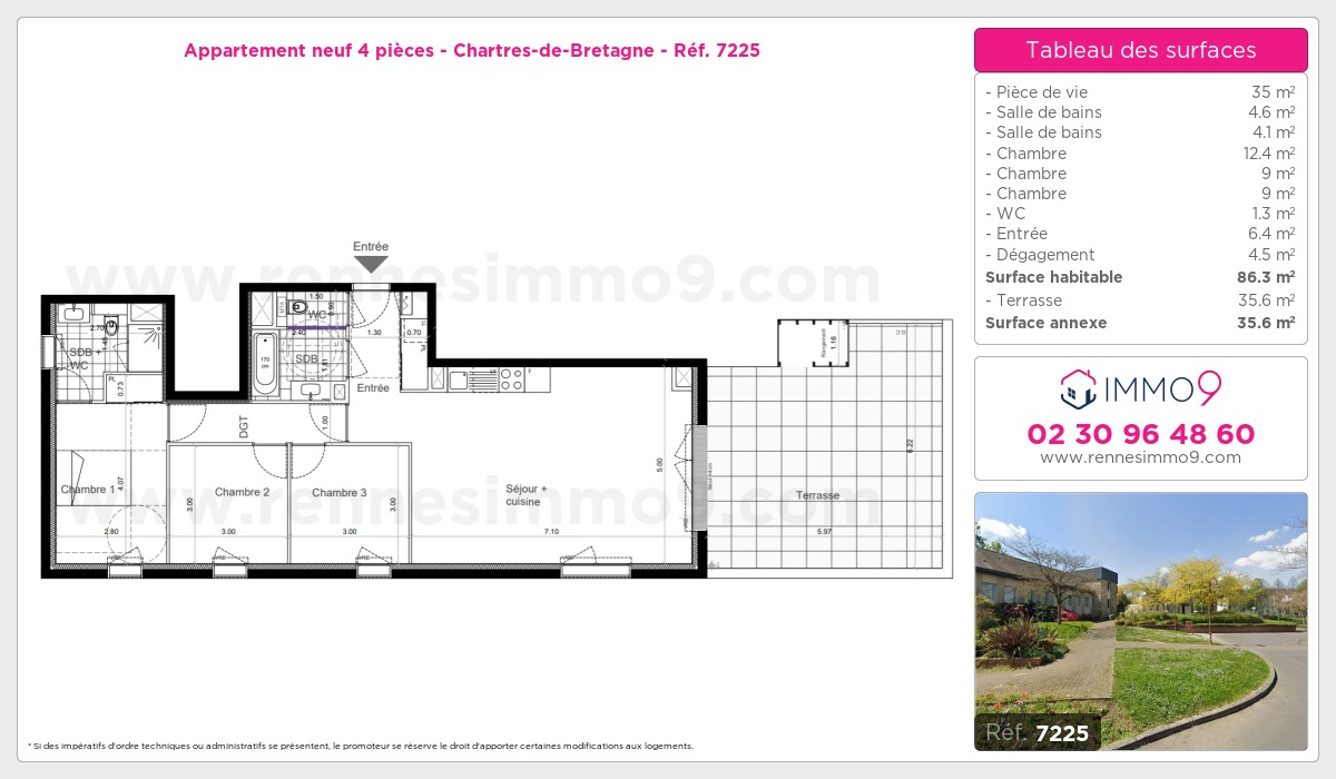 Plan et surfaces, Programme neuf Chartres-de-Bretagne Référence n° 7225