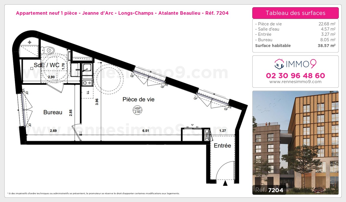 Plan et surfaces, Programme neuf Rennes : Jeanne d'Arc - Longs-Champs - Atalante Beaulieu Référence n° 7204