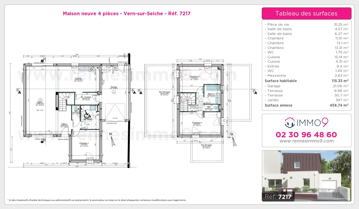 Plan et surfaces, Programme neuf Vern-sur-Seiche Référence n° 7217