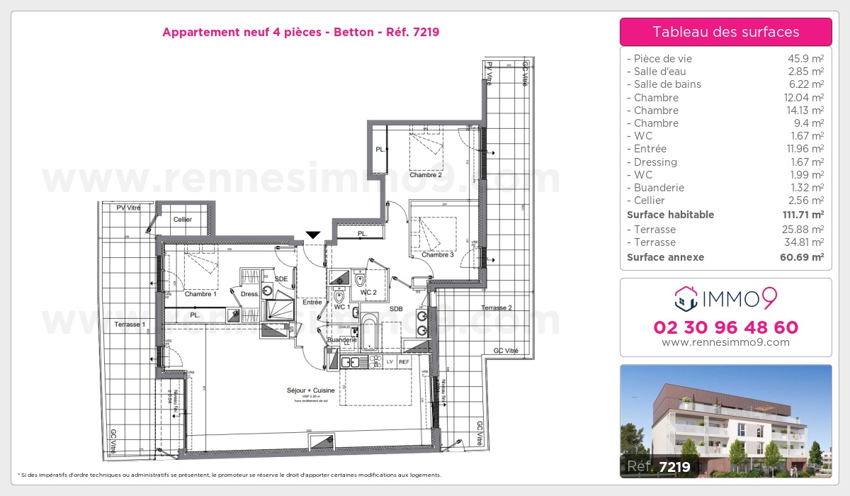 Plan et surfaces, Programme neuf Betton Référence n° 7219