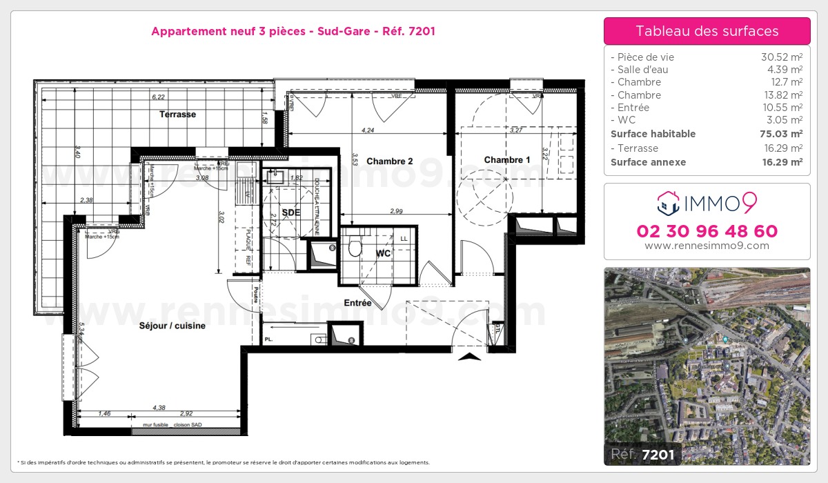 Plan et surfaces, Programme neuf Rennes : Sud-Gare Référence n° 7201