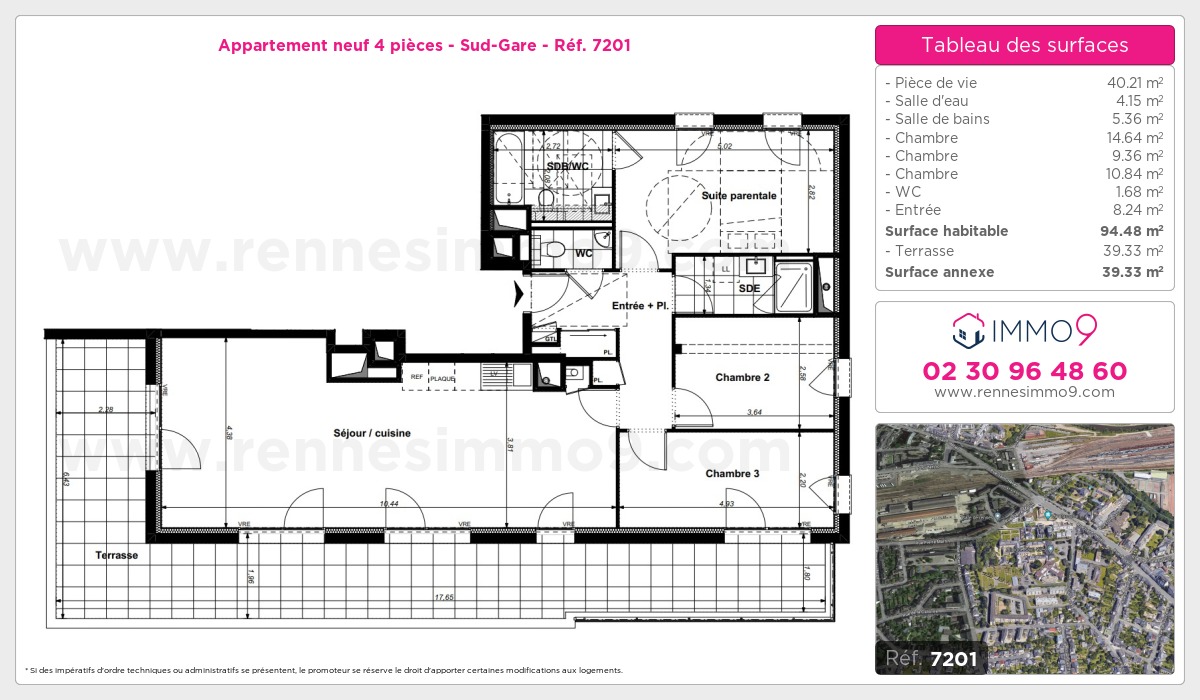 Plan et surfaces, Programme neuf Rennes : Sud-Gare Référence n° 7201