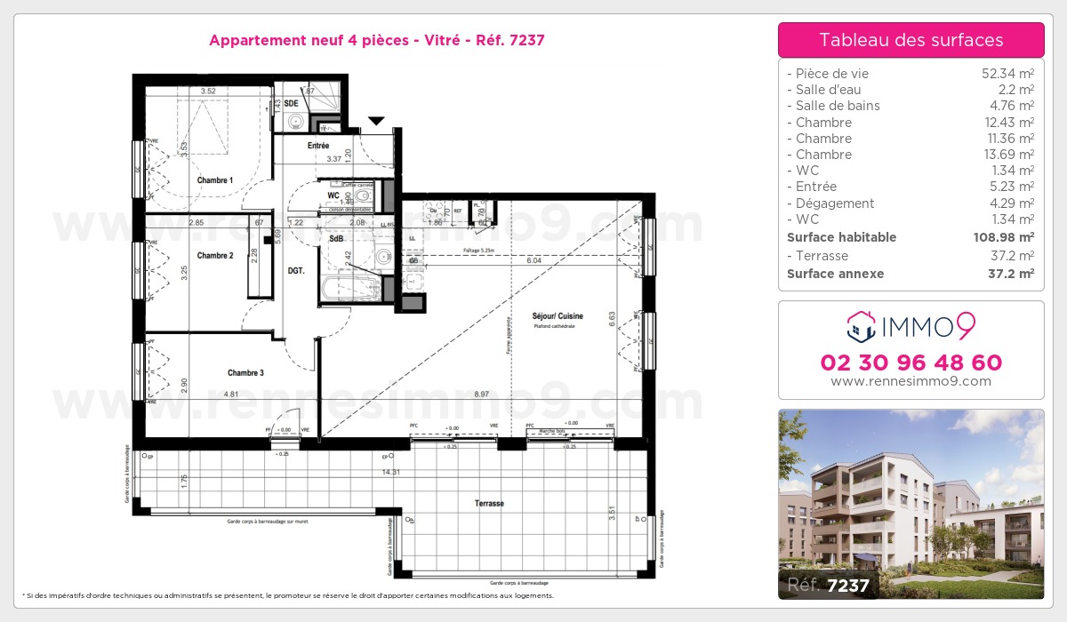 Plan et surfaces, Programme neuf Vitré Référence n° 7237