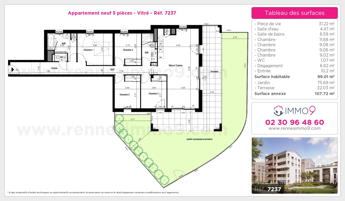 Plan et surfaces, Programme neuf Vitré Référence n° 7237