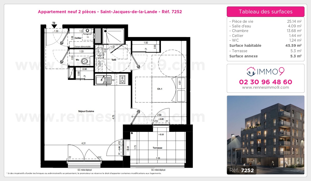 Plan et surfaces, Programme neuf Saint-Jacques-de-la-Lande Référence n° 7252