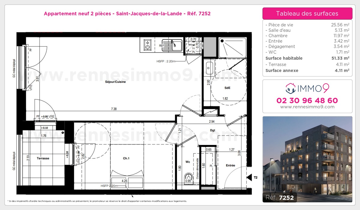 Plan et surfaces, Programme neuf Saint-Jacques-de-la-Lande Référence n° 7252