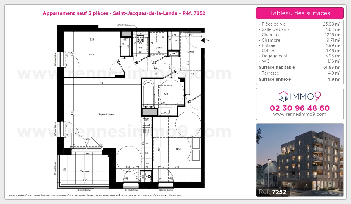 Plan et surfaces, Programme neuf Saint-Jacques-de-la-Lande Référence n° 7252