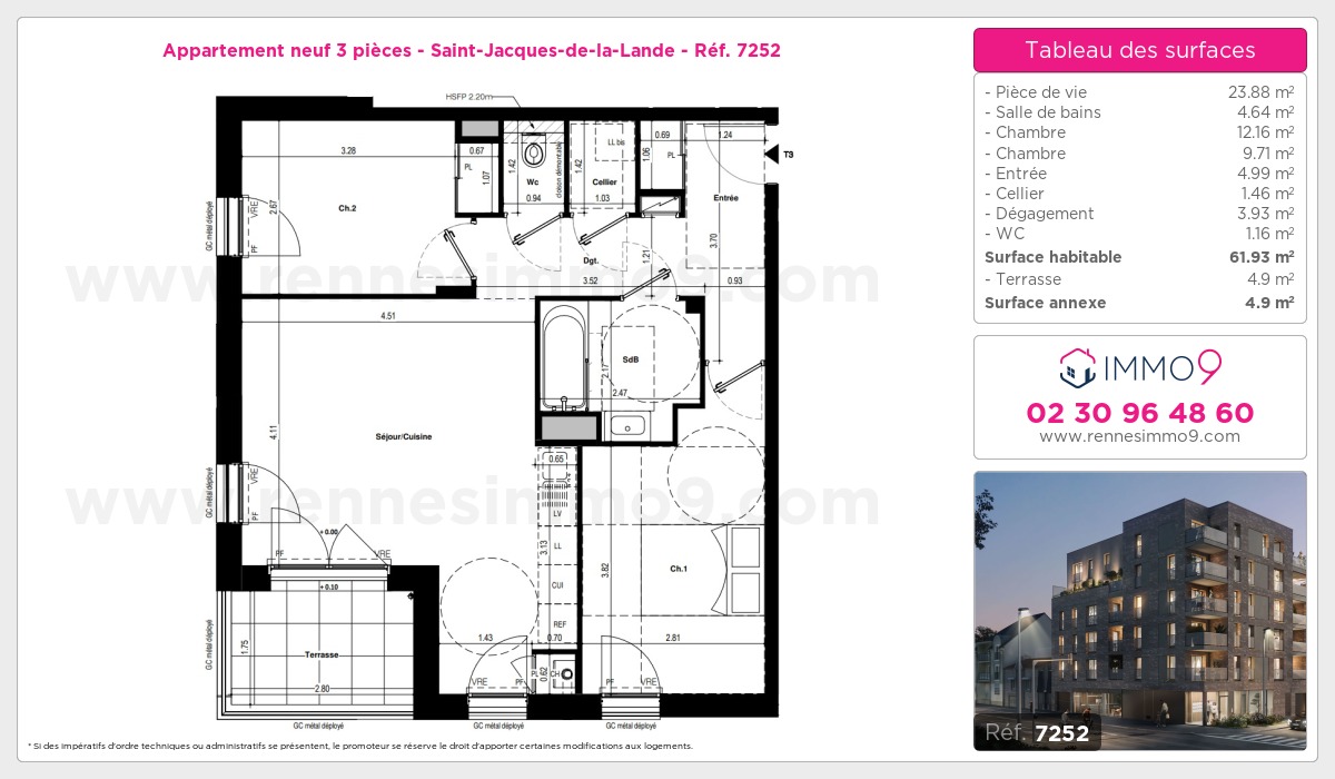 Plan et surfaces, Programme neuf Saint-Jacques-de-la-Lande Référence n° 7252