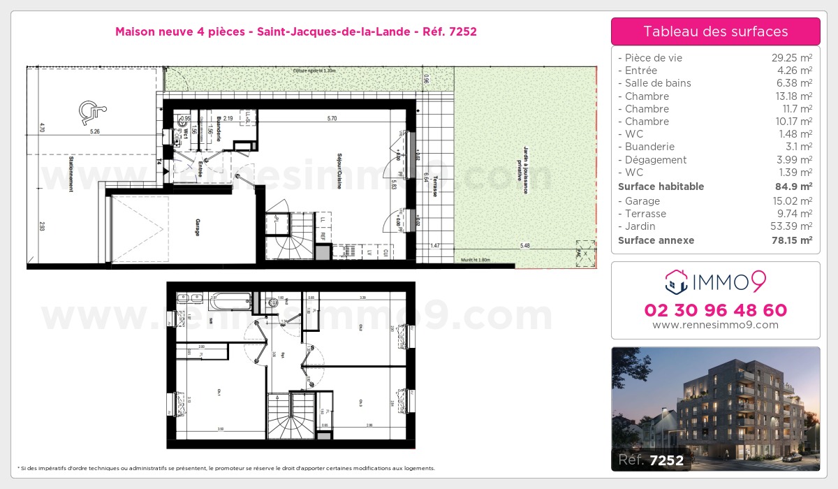 Plan et surfaces, Programme neuf Saint-Jacques-de-la-Lande Référence n° 7252