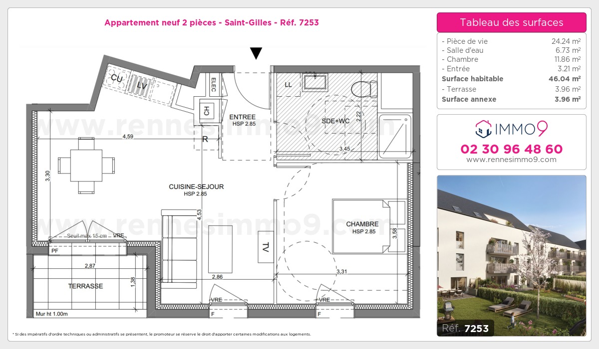 Plan et surfaces, Programme neuf Saint-Gilles Référence n° 7253