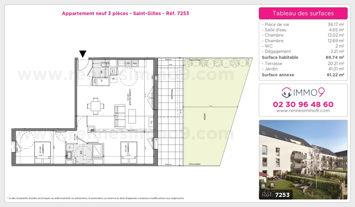 Plan et surfaces, Programme neuf Saint-Gilles Référence n° 7253